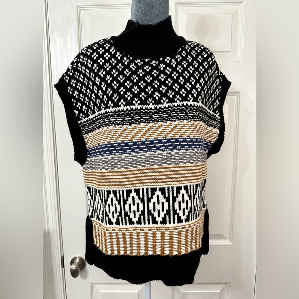 Marled Black, White, and Brown Patterned knit men's Sweater Vest Cosby grandpa